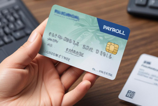 A person holds a prepaid payroll card with a chip