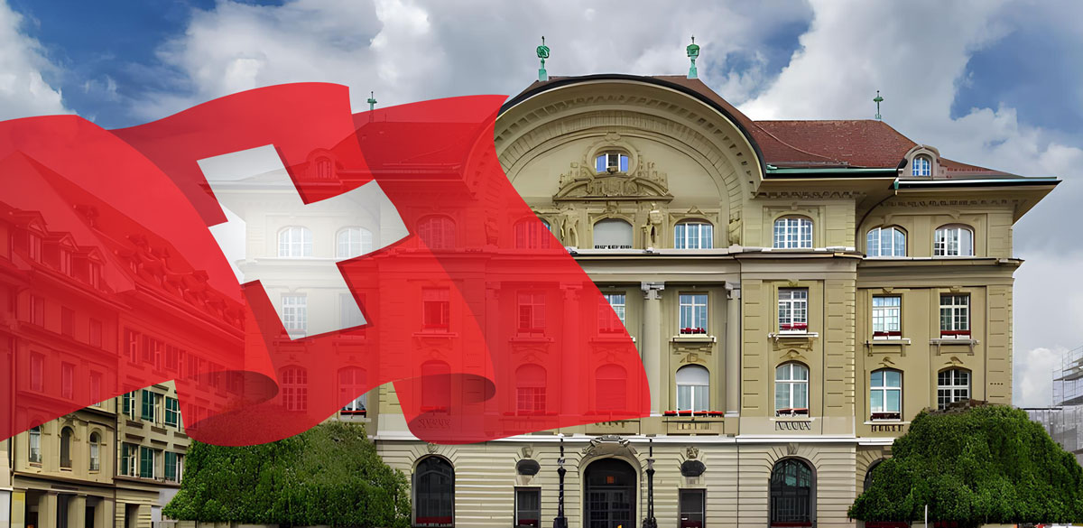 The Swiss flag and a prominent banking building, a visual representation of Swiss offshore banking